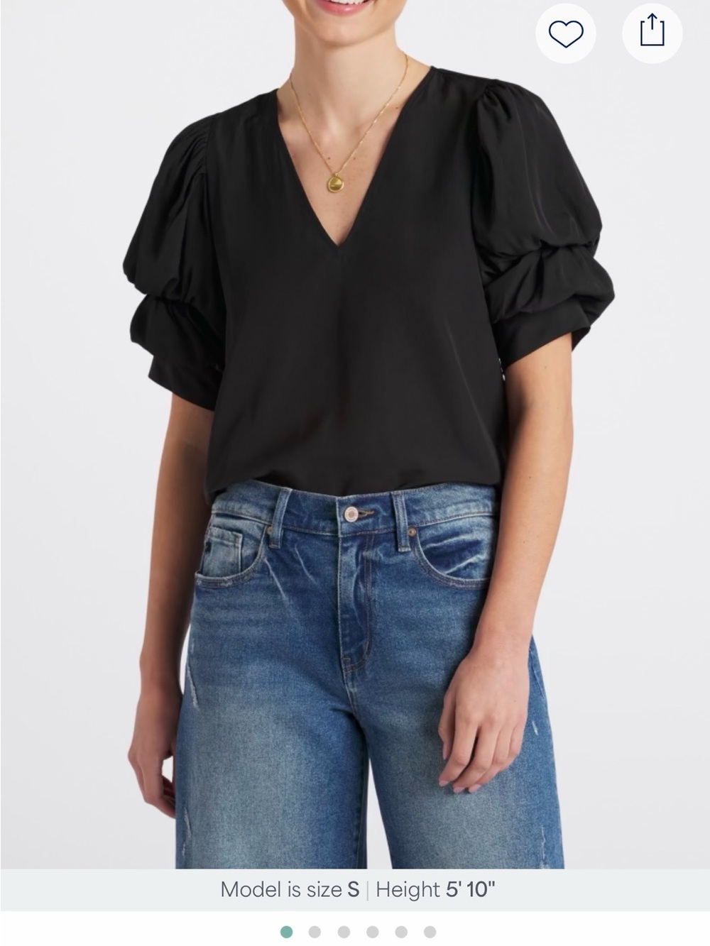 Black V-Neck Puff Sleeve Blouse
